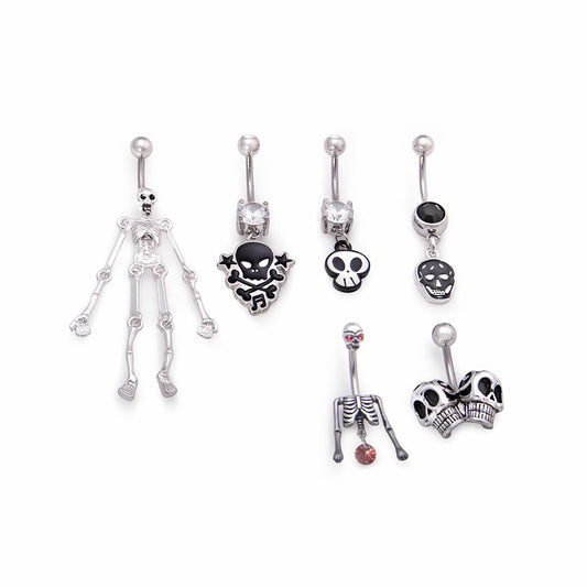 14g 7/16” Skeleton Navel Jewelry 6-Piece Set