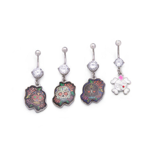 14g 7/16” Skull Navel Jewelry 4-Piece Set