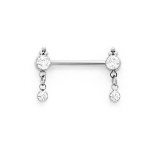 Jeweled Flower Silver Nipple Bar Ring