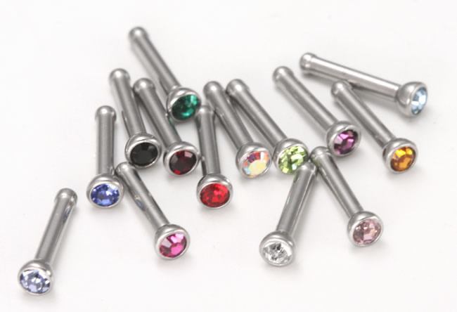 18g Bezel Set Jeweled Nose Bone (5mm) Jewelry Martini Glass Style Multiple