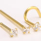 18g Nose Bone, Screw or Fishtail with 2.5mm CZ 24kt gold plated - Price Per 1