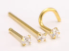 18g Nose Bone, Screw or Fishtail with 2.5mm CZ 24kt gold plated - Price Per 1 - Painful Pleasures