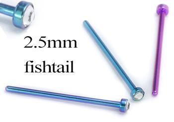 Tilum 18g Titanium Fishtail w/ 2.5mm Flat Bezel-Set Jewel Top - Price Per 1