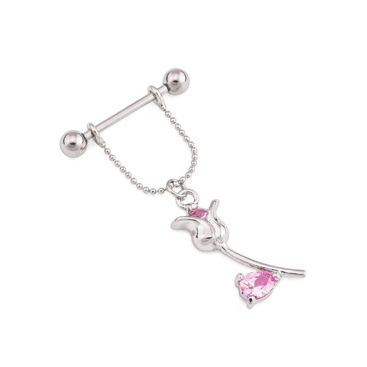 14g Pink Rose Dangle Nipple Ring - Price Per 1