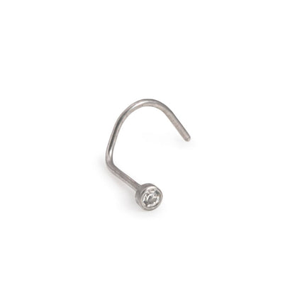 Tilum 22g Titanium Bezel-Set Jewel Nose Screw - Right Bend - Flat Back Style Nostril Jewelry - Painful Pleasures