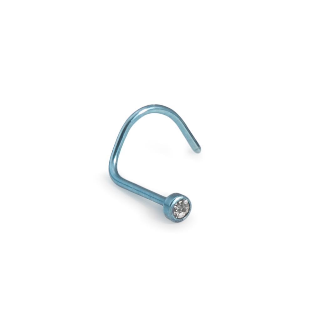 22g Titanium Bezel-Set Jewel Nose Screw – Right Bend – Flat Back Style - Crystal