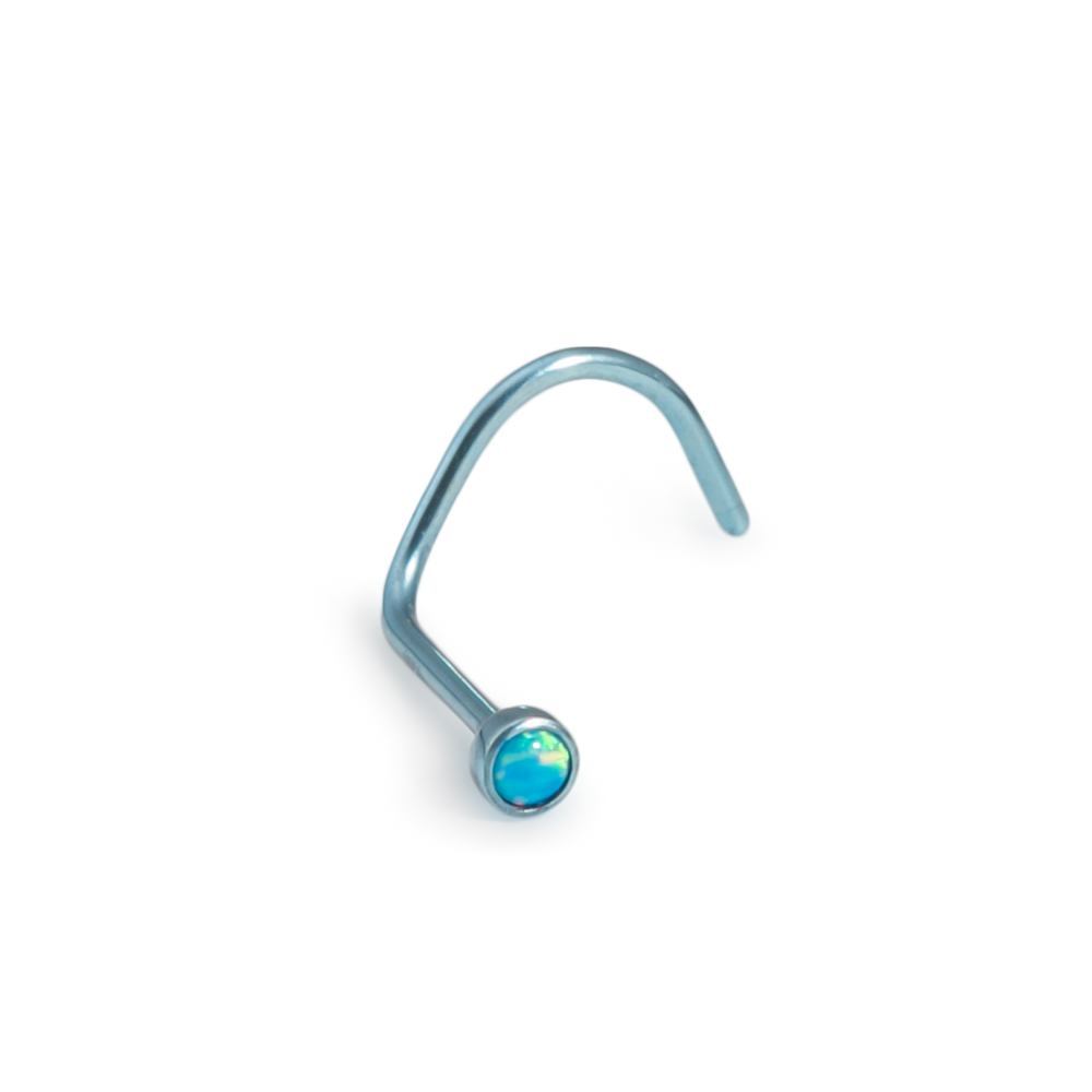22g Titanium Bezel-Set Opal Nose Screw – Right Bend – Flat Back Style