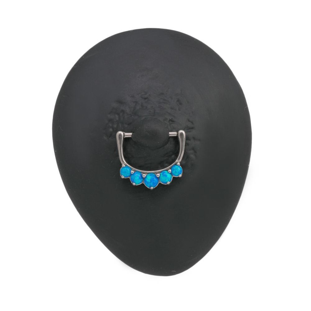 14g Stainless Steel Nipple Clicker with Five Opals