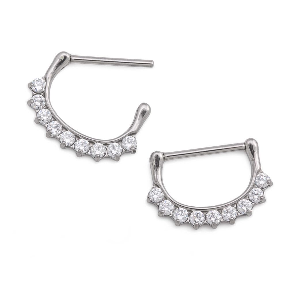 14g Stainless Steel Nipple Clicker with Twelve Crystals