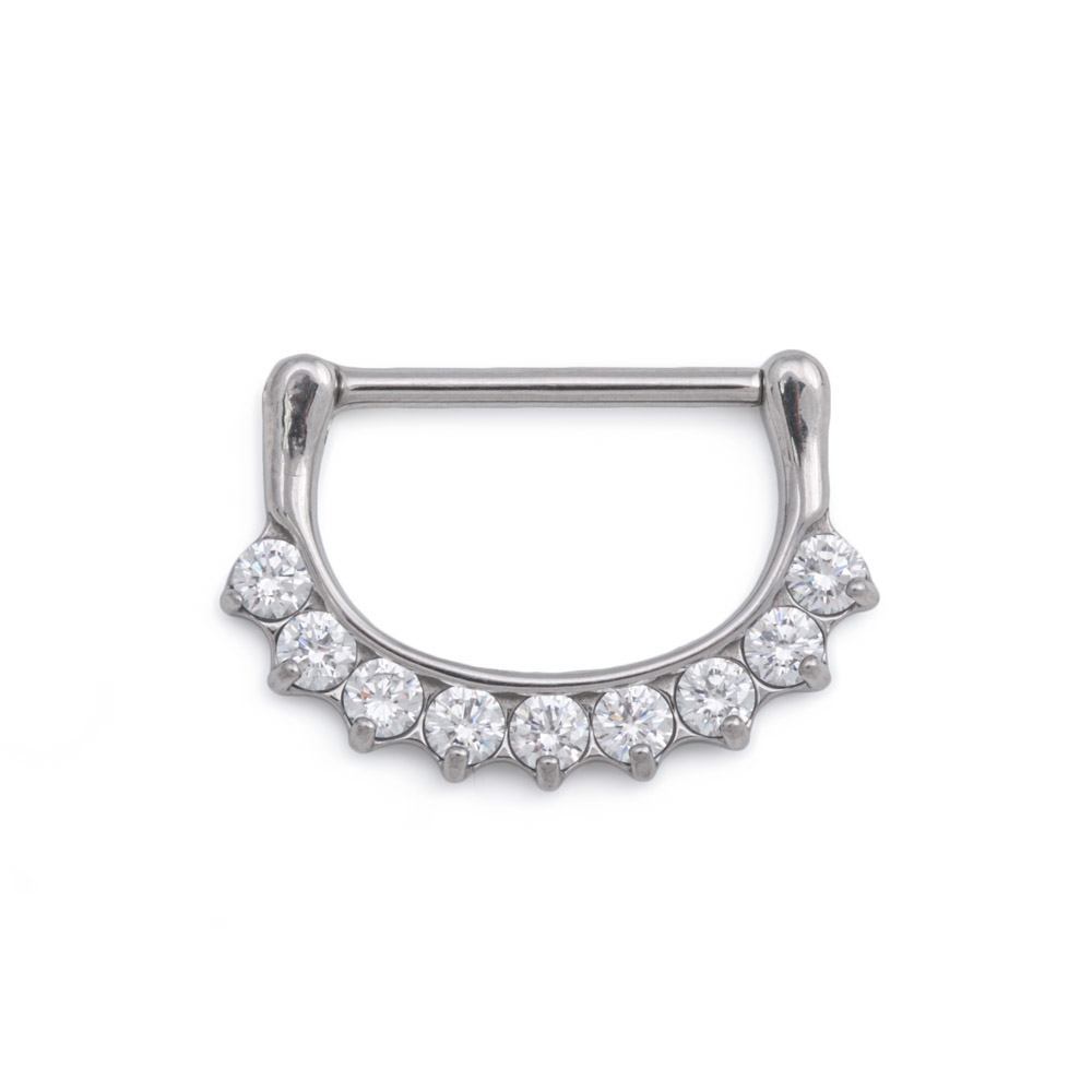 14g Nine Crystal Steel Nipple Clicker
