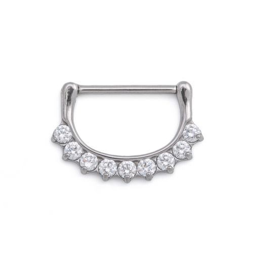 14g Nine Crystal Steel Nipple Clicker