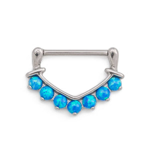 14g Seven Opal V-Shaped Steel Nipple Clicker - Painful Pleasures