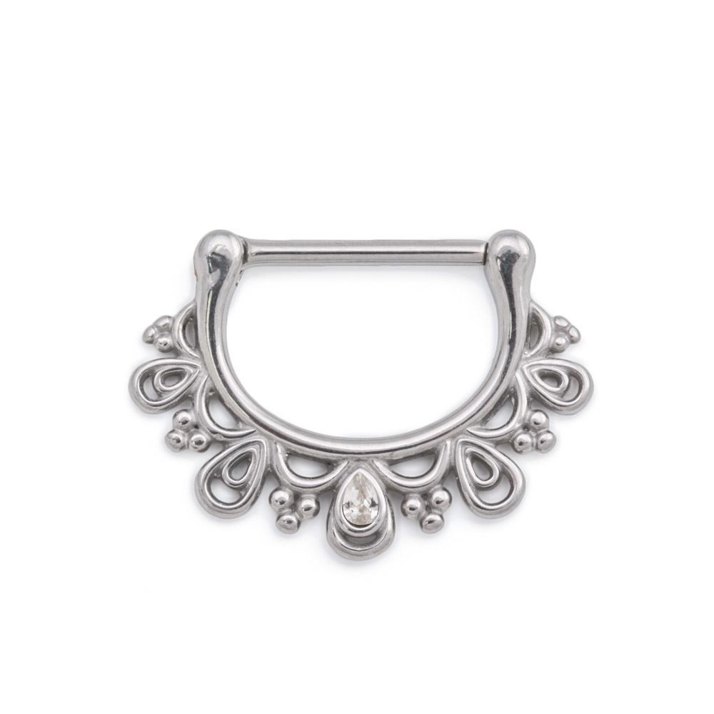 14g Interlaced Crystal Tear Drop Steel Nipple Clicker — Price Per 1