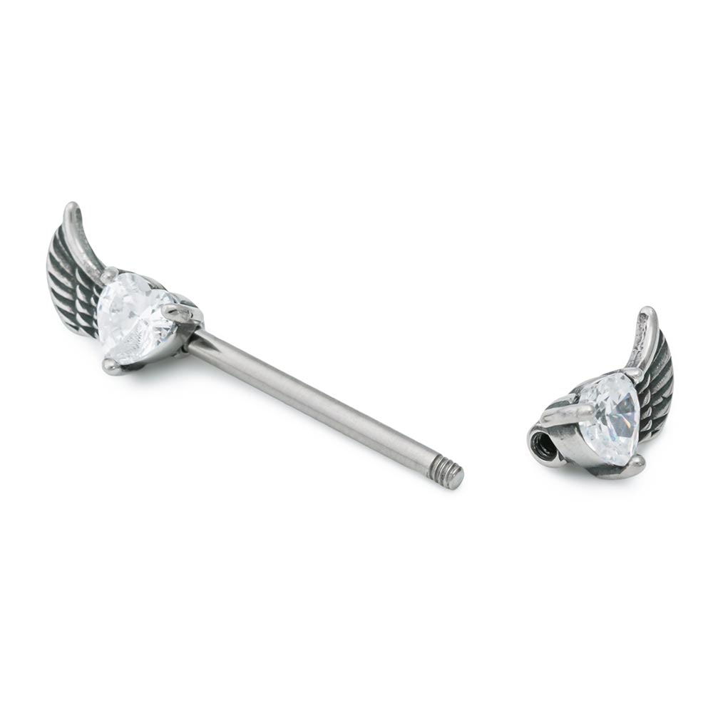 Winged Crystal Heart Barbell Nipple Ring
