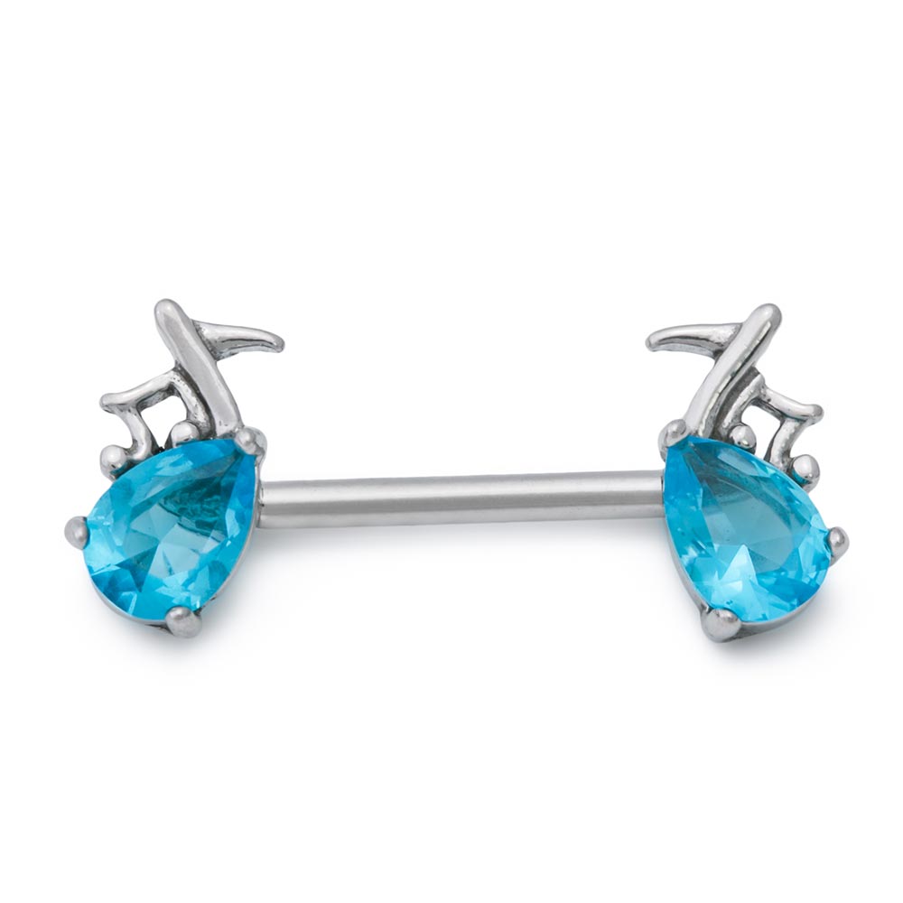 14g 9/16” Aqua Jeweled Musical Note Steel Nipple Barbell — Price Per 1
