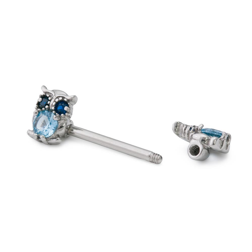 14g 9/16” Glass Jeweled Owl Steel Nipple Barbell