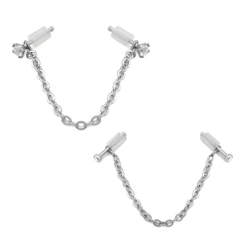 20g 1/4” Crystal Nose Bones with Chain — Set of Two Pairs