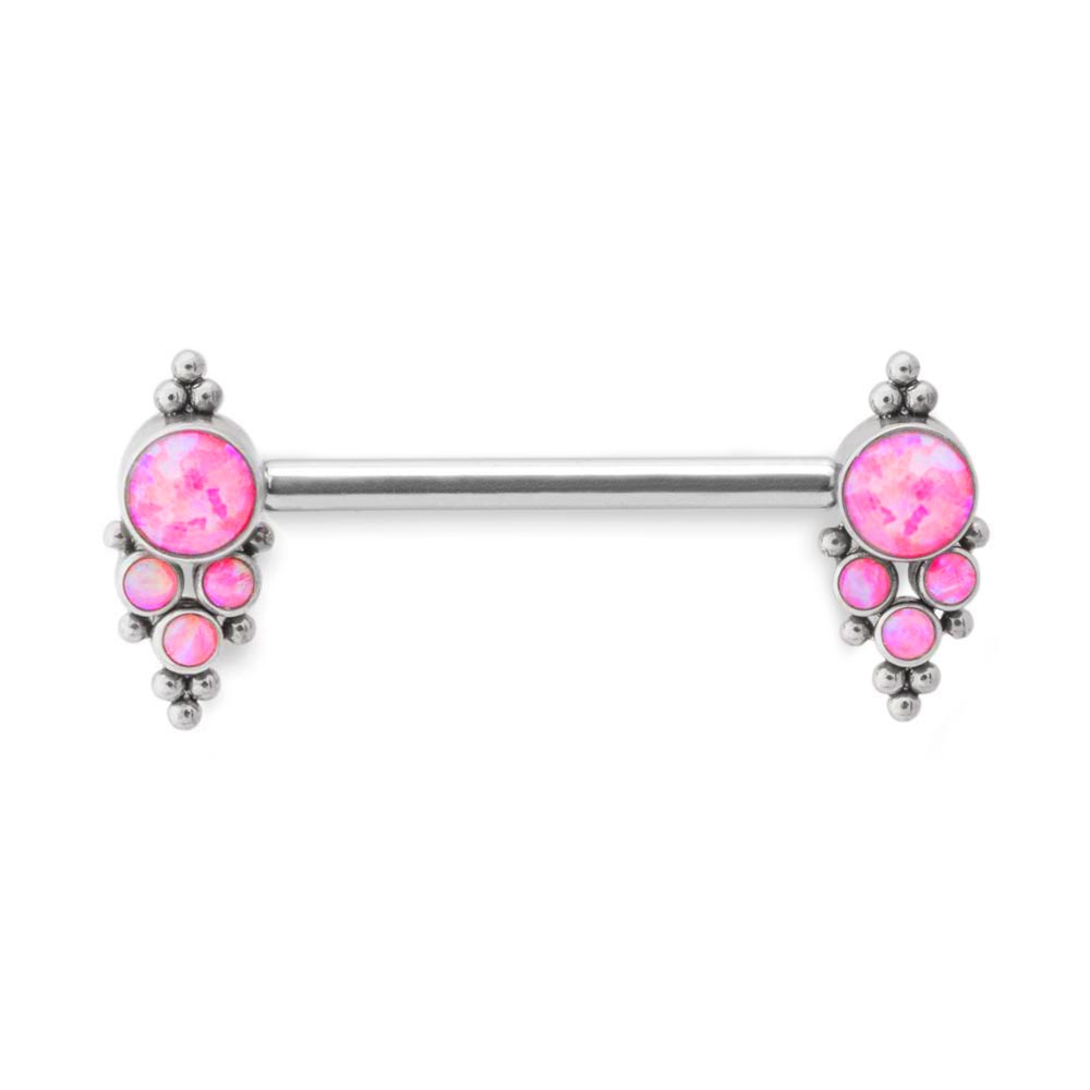 Opal and Bead Clusters Titanium Nipple Barbell in all three opal color options lined up