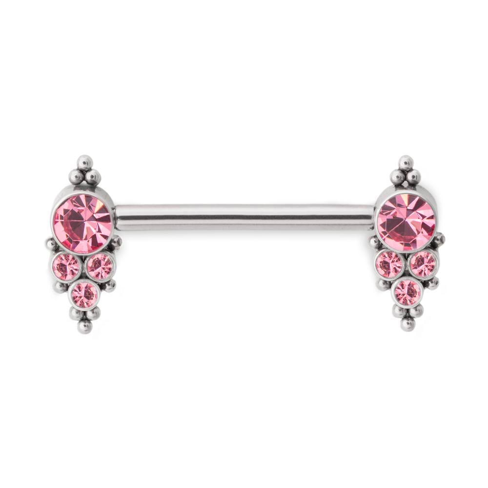 Jewel and Bead Clusters Titanium Nipple Barbell in Pink jewel color option