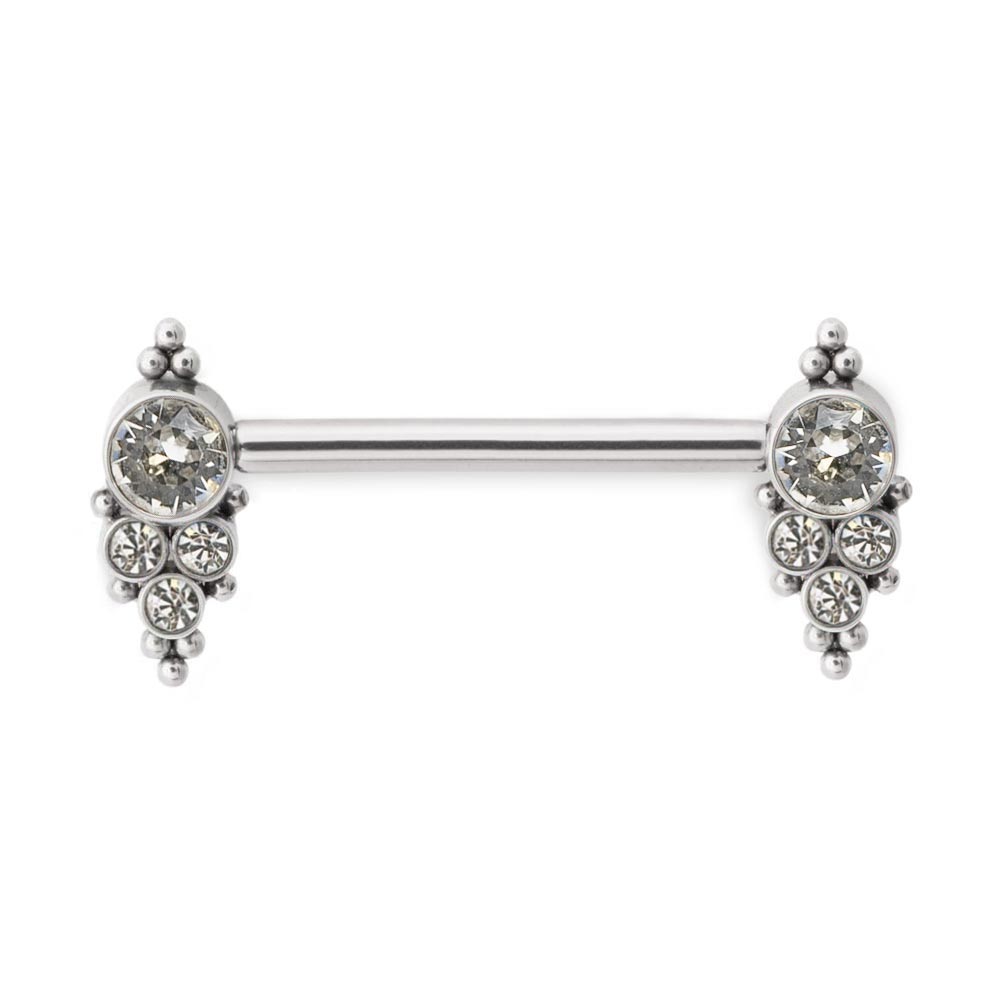Jewel and Bead Clusters Titanium Nipple Barbell in Crystal jewel color option