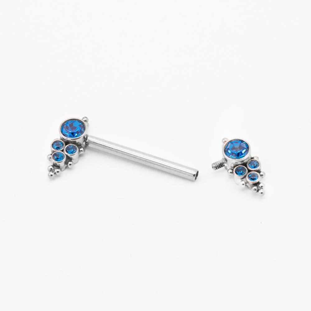 Capri Blue Jewel and Bead Clusters Titanium Nipple Barbell with end threaded off