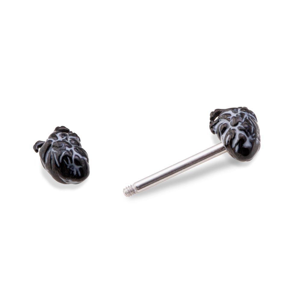 14g 1/2” PVD Black Anatomical Hearts Steel Nipple Barbell — Price Per 1