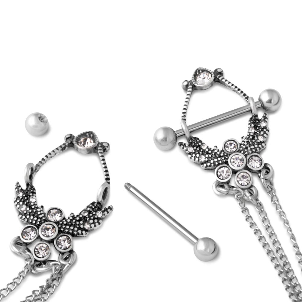 Jeweled Laurel Chained Steel Nipple Shield Jewelry