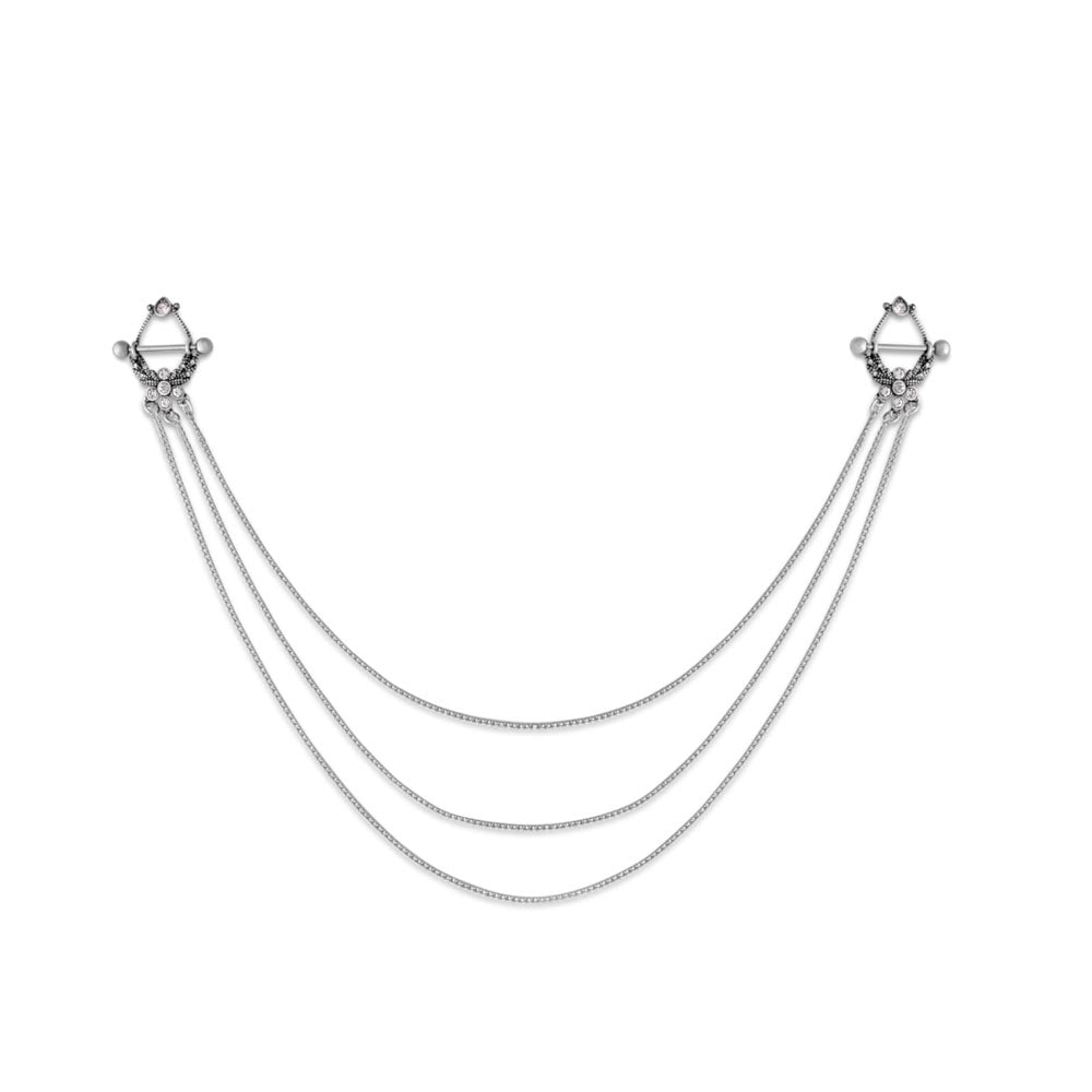 14g Jeweled Laurel Chained Steel Nipple Shield Jewelry — Price Per Set (threads)