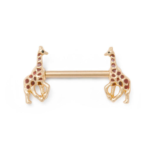 14g 9/16” PVD Gold African Giraffe Nipple Barbell — Price Per 1
