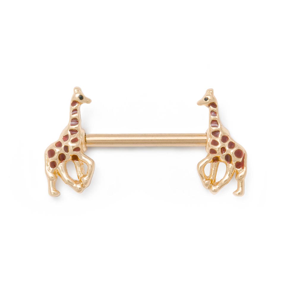 14g 9/16” PVD Gold African Giraffe Nipple Barbell — Price Per 1