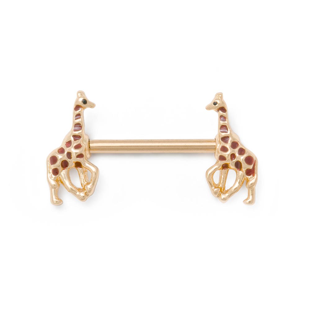 14g 9/16” PVD Gold African Giraffe Nipple Barbell — Price Per 1