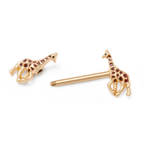 14g 9/16” PVD Gold African Giraffe Nipple Barbell