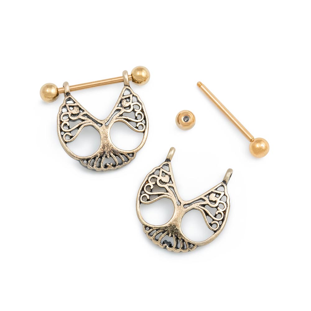 14g Burnished Gold Tree of Life Nipple Shield Jewelry