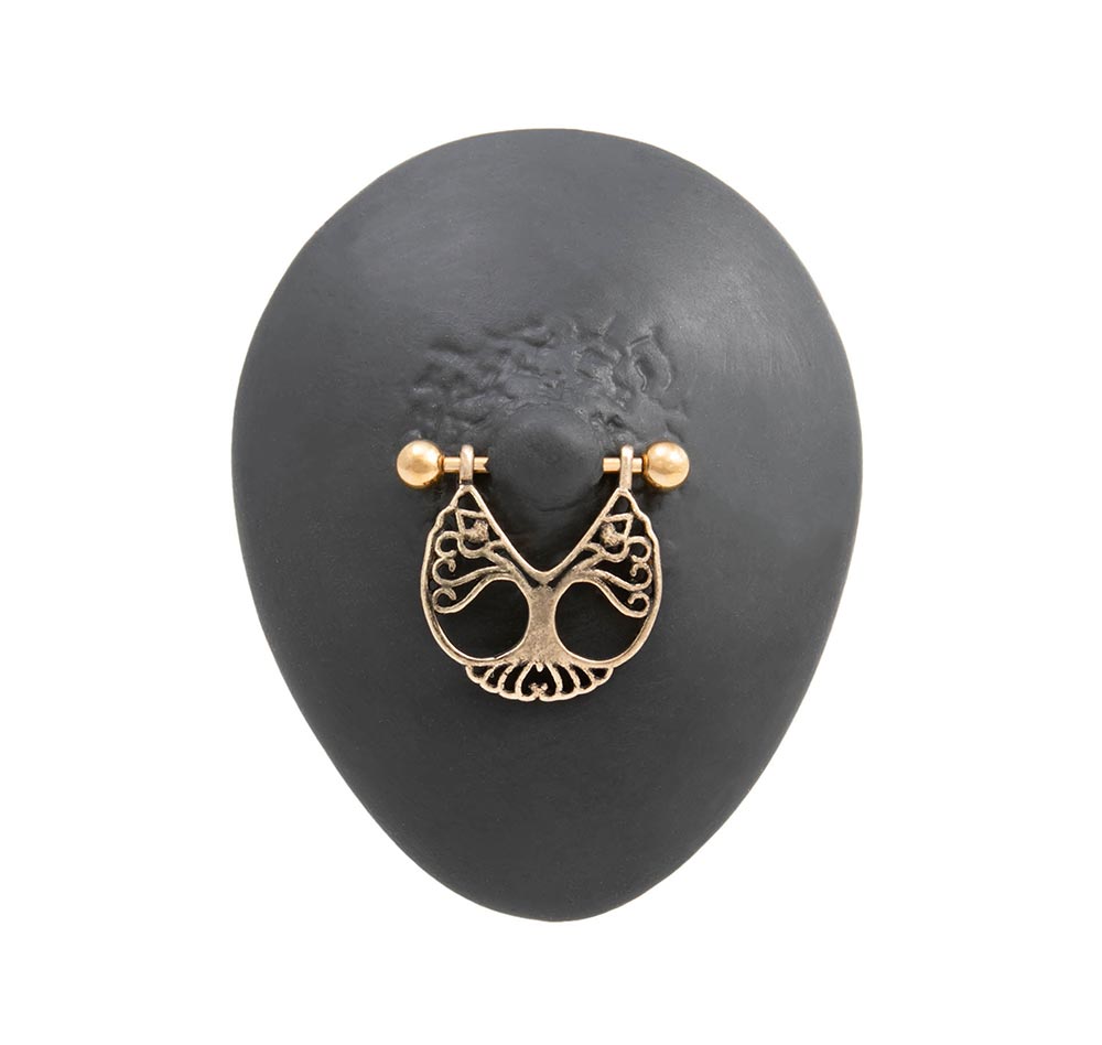 14g Burnished Gold Tree of Life Nipple Shield Jewelry — Detached Barbell and End Ball