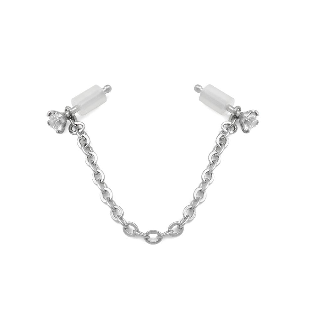 20g 1/4” Crystal Nose Bones with Chain — Prong Set Jewel