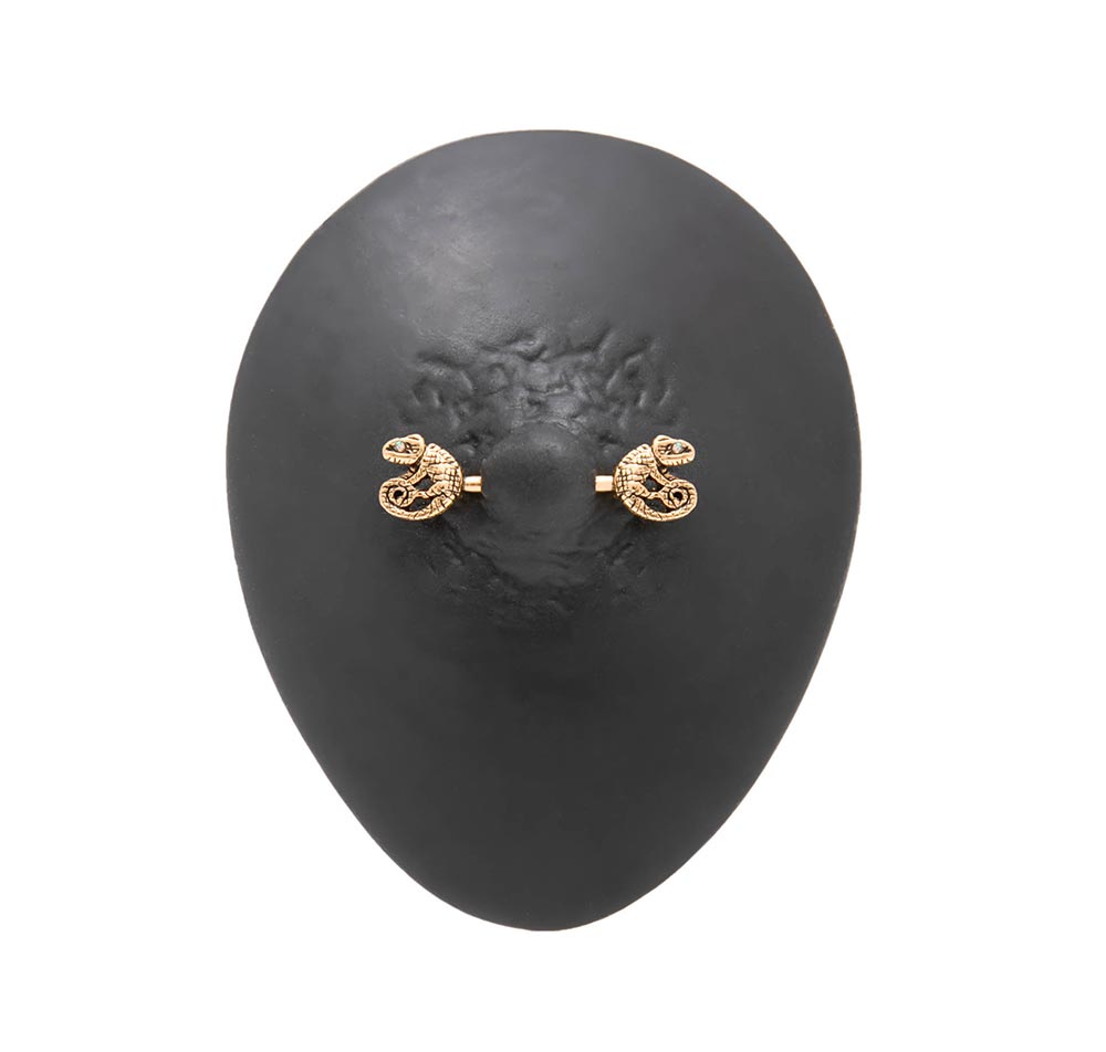 14g 9/16” Antique PVD Gold Chameleon Nipple Barbell — Detached End Charm