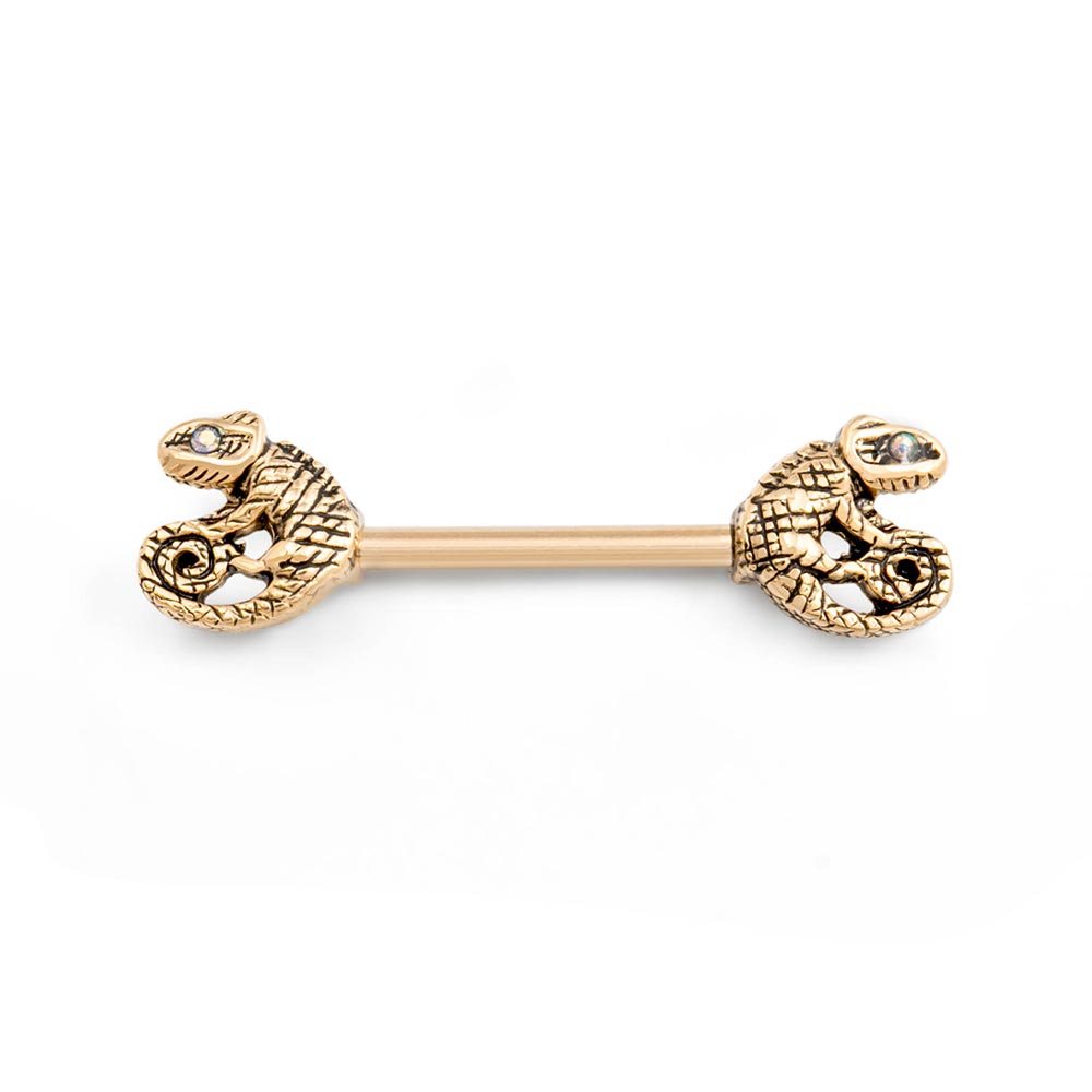 14g 9/16” Antique PVD Gold Chameleon Nipple Barbell — Price Per 1