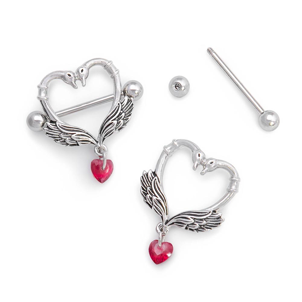 14g Burnished Silver Swan Love Nipple Shield Jewelry — Price Per 1