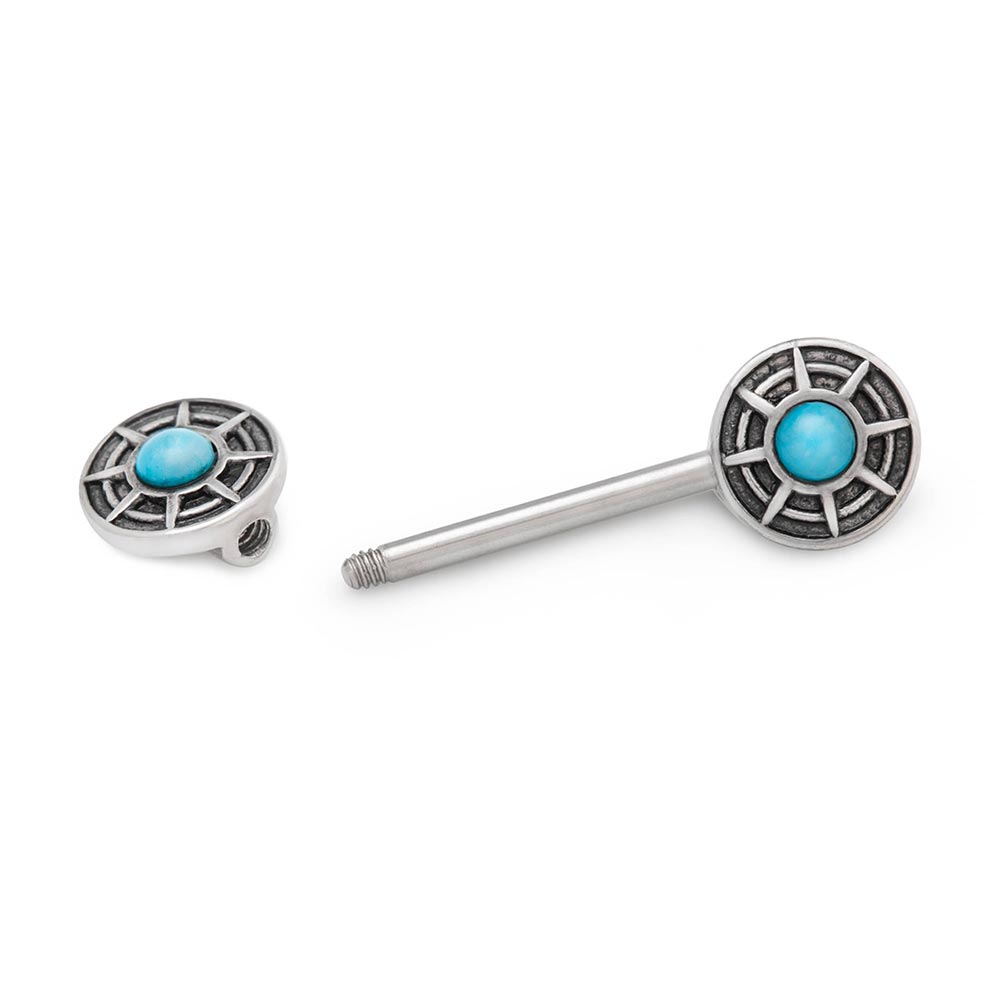 14g 1/2” Turquoise Crop Circle Nipple Barbell — Threaded End Removed