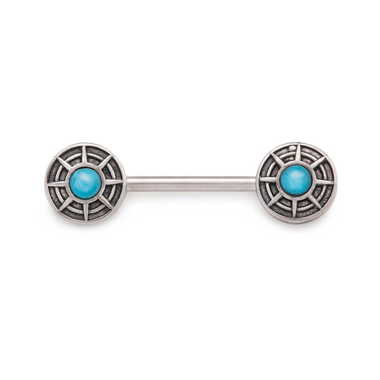 14g 1/2” Turquoise Crop Circle Nipple Barbell — Price Per 1