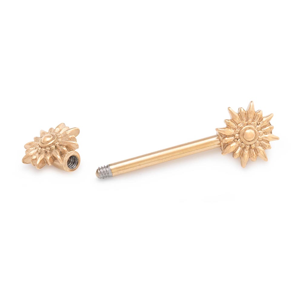 14g 1/2” Star Burst PVD Gold Nipple Barbell