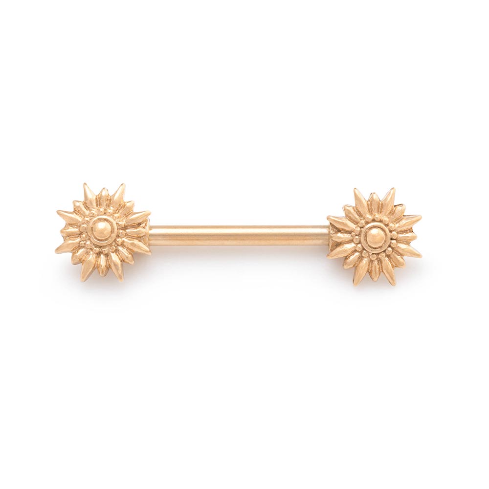 14g 1/2” Star Burst PVD Gold Nipple Barbell — Price Per 1