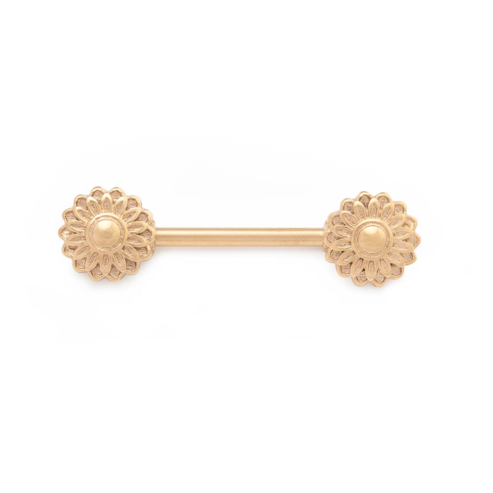 14g 1/2” Chrysanthemum PVD Gold Nipple Barbell — Price Per 1