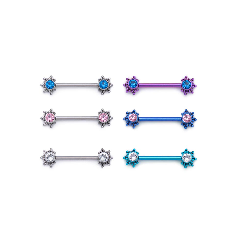 14g 5/8” Micron Bead Cluster Titanium Jewel Nipple Barbell — Price Per 1 (Anodizing Options)