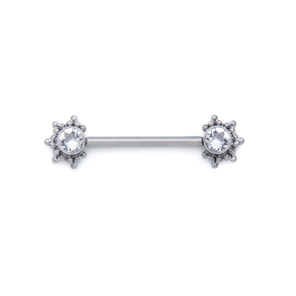 14g 5/8” Micron Bead Cluster Titanium Jewel Nipple Barbell — Price Per 1 (Crystal)