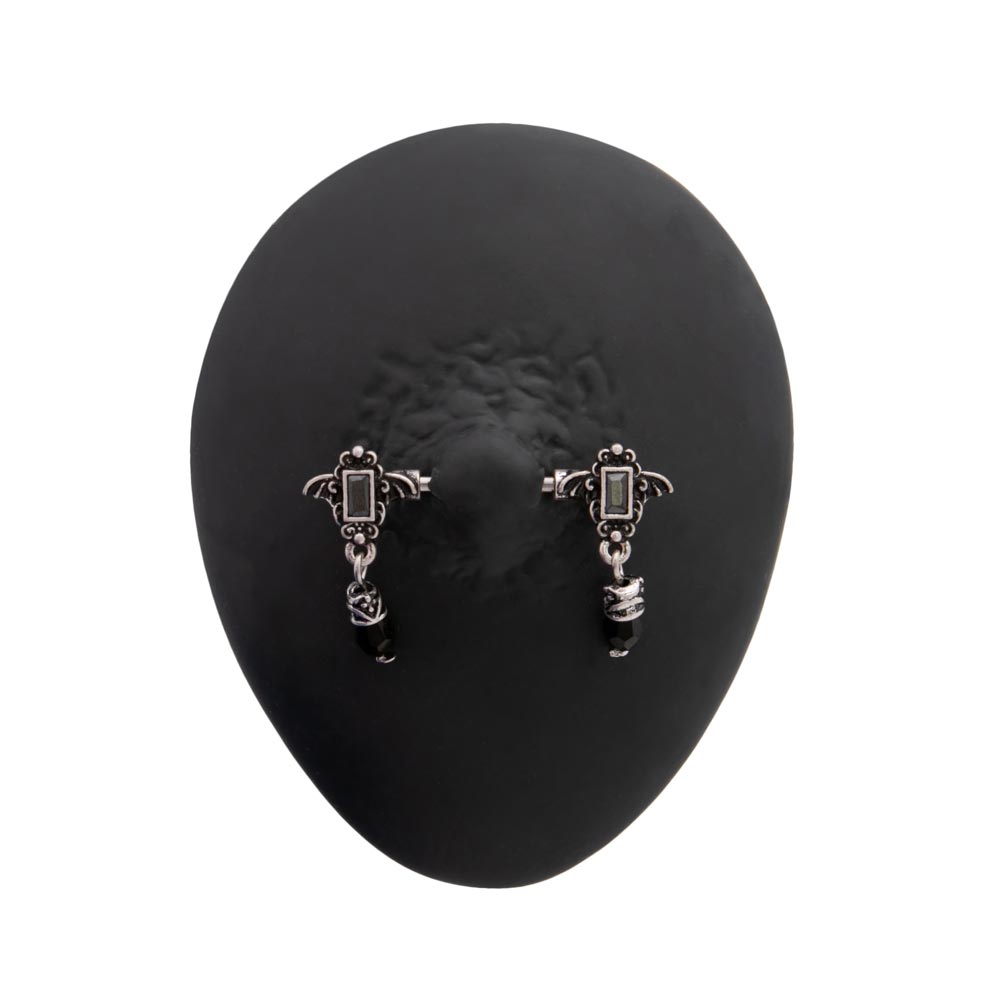 14g 1/2" Gothic Black Stone Dangle Nipple Barbell — Price Per 1 (threads)