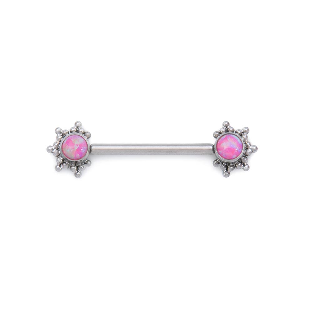 14g 5/8” Micron Bead Cluster Titanium Opal Nipple Barbell — Price Per 1 (Pink)