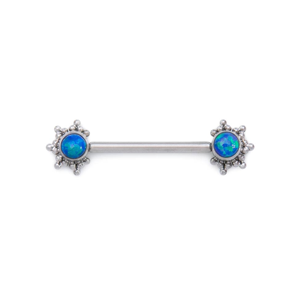 14g 5/8” Micron Bead Cluster Titanium Opal Nipple Barbell — Price Per 1 (Blue)