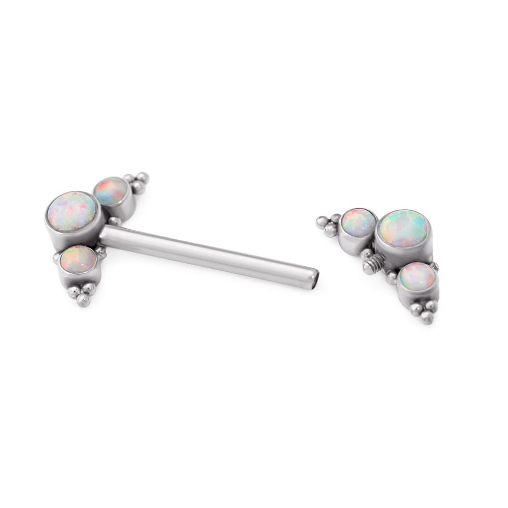 14g 15mm Internal Opal Arrow Titanium Nipple Barbell — Price Per 1