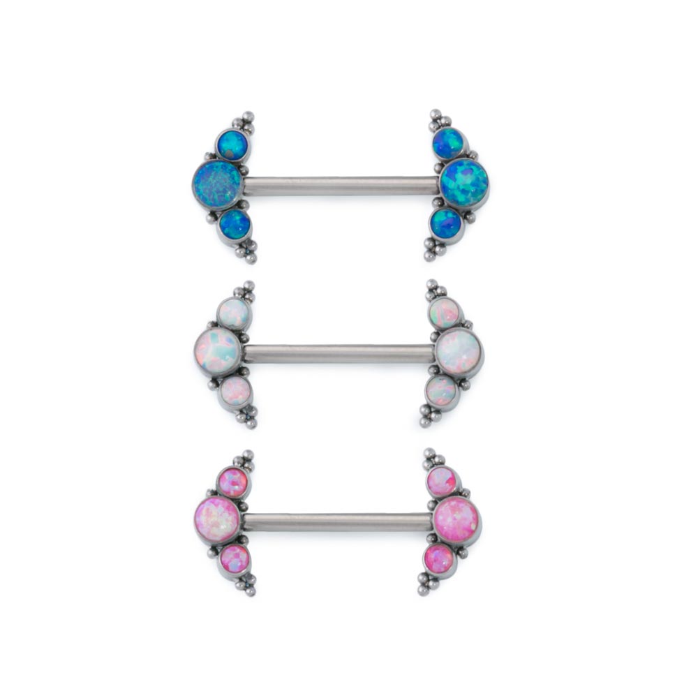 Tilum 14g 15mm Internal Opal Arrow Titanium Nipple Barbell - Price Per 1